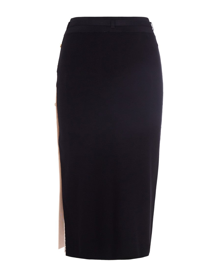 Elisabetta Franchi Midi Knit Skirt With Glossy Viscose Bands