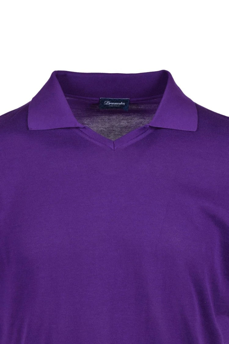 Drumohr Purple Knitted Polo With Classic Collar