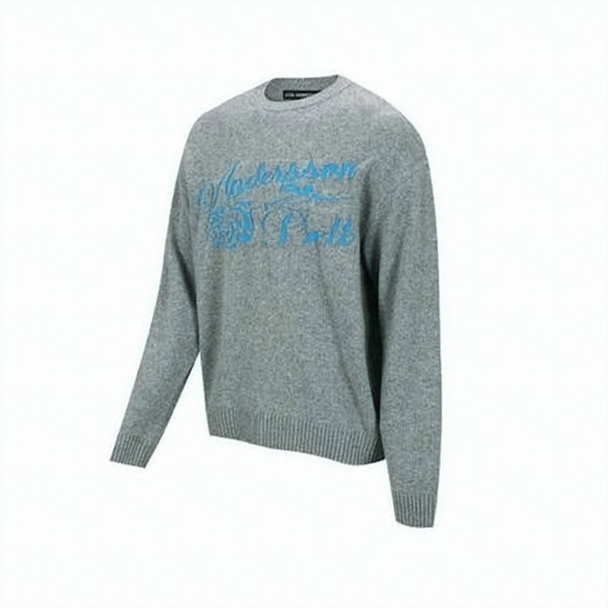 Andersson Bell Heathered Grey Knit Sweater With Bold Script Logo