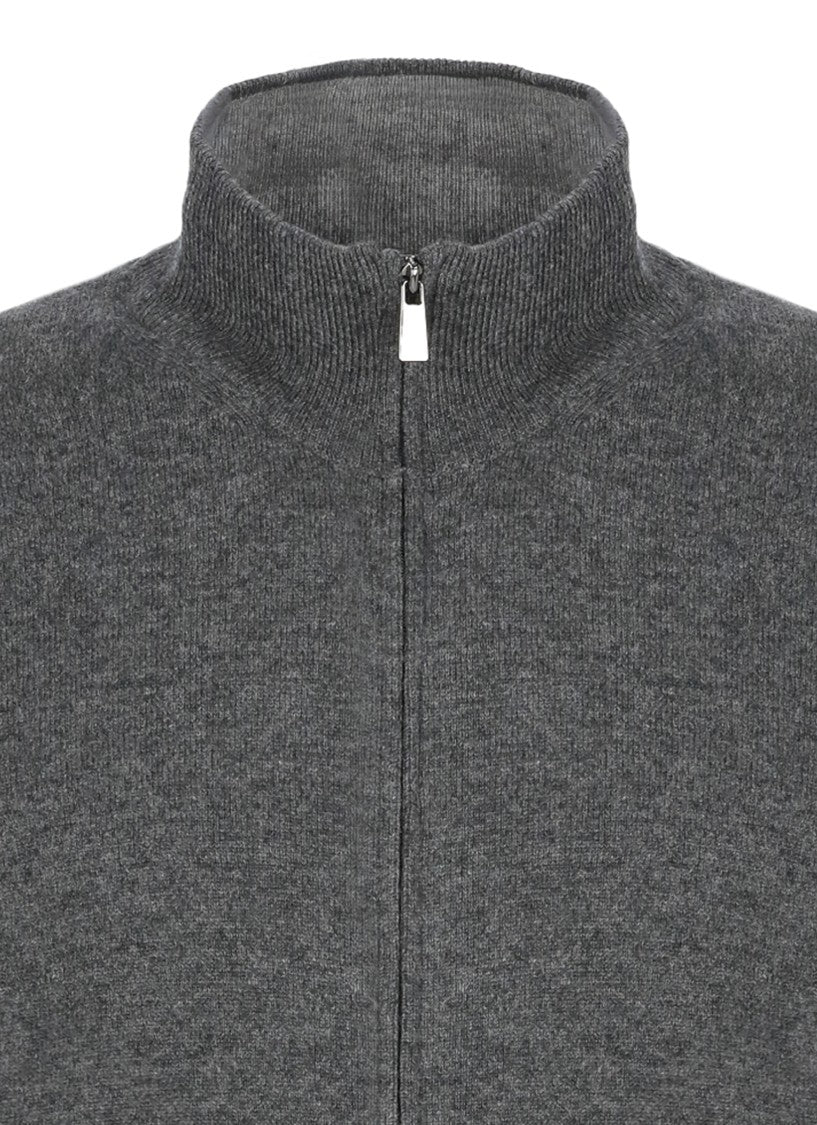 Della Ciana Grey Wool-Blend Zip-Through Knit