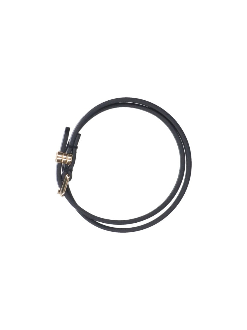 Valentino Garavani Black Leather Vlogo Signature Double Bracelet
