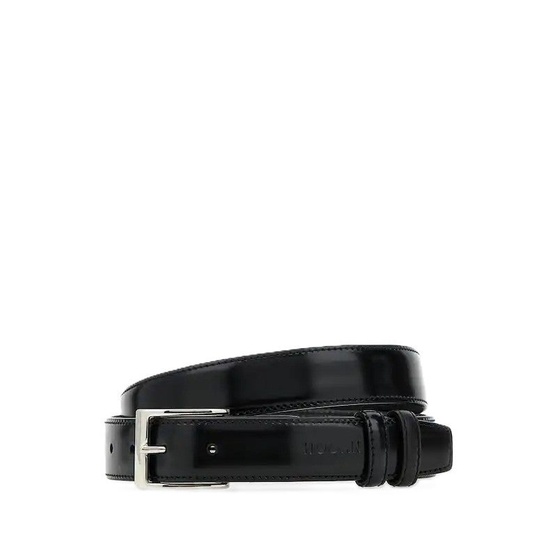 Hogan Black Sleek Leather Belt