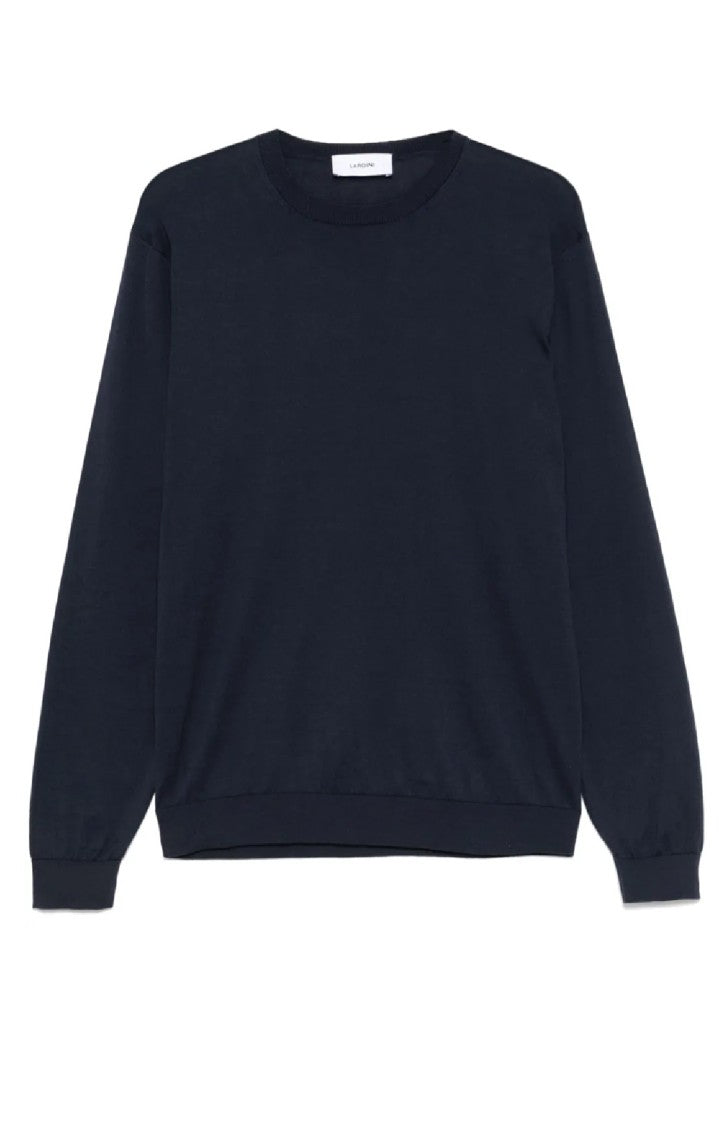 Lardini Black Crew Neck Knitwear With Ribbed Cuffs
