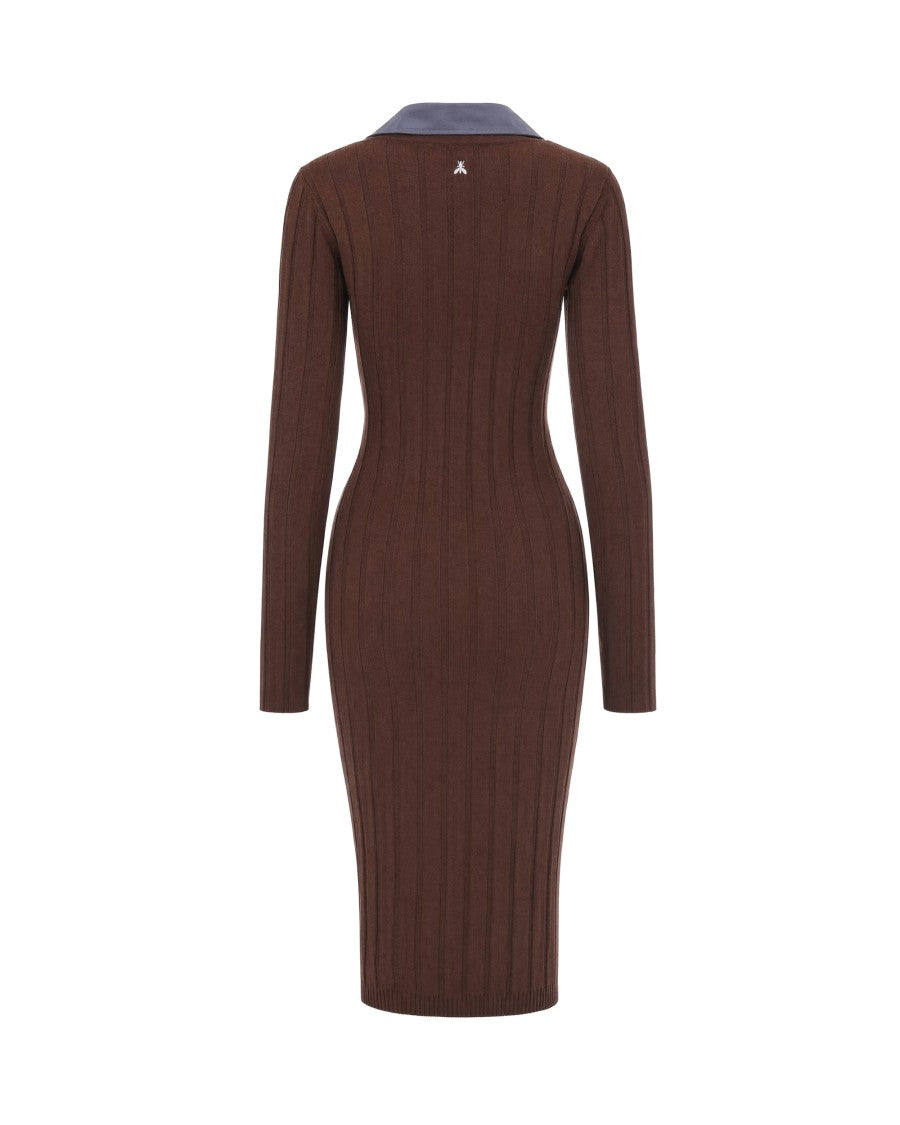 Patrizia Pepe Fitted Midi Dress With Contrasting Ribbed Collar