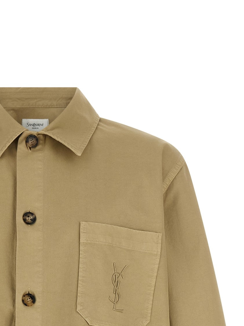 Saint Laurent 'Cassandre' Cotton Pointed Collar Overshirt