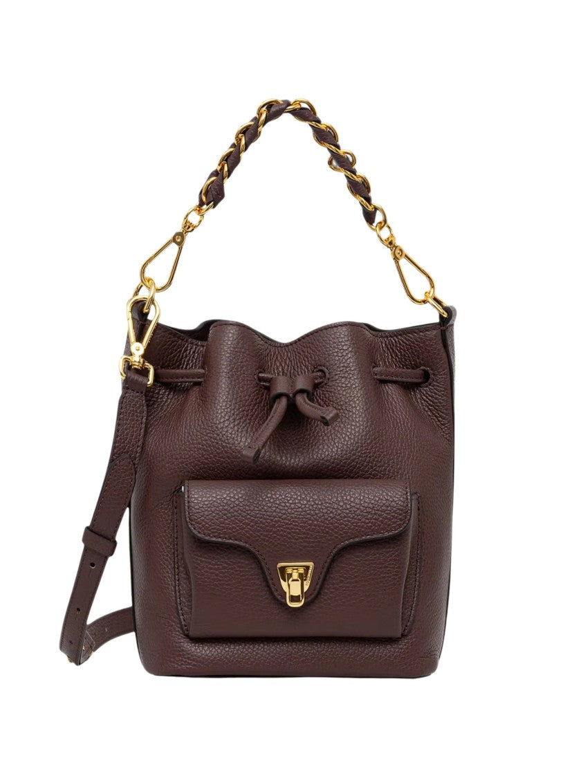 Coccinelle Pebbled Leather Bucket Bag With Gold Accents