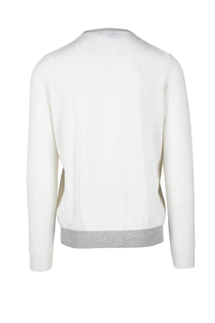 Fama White Crewneck Silk-Blend Sweater