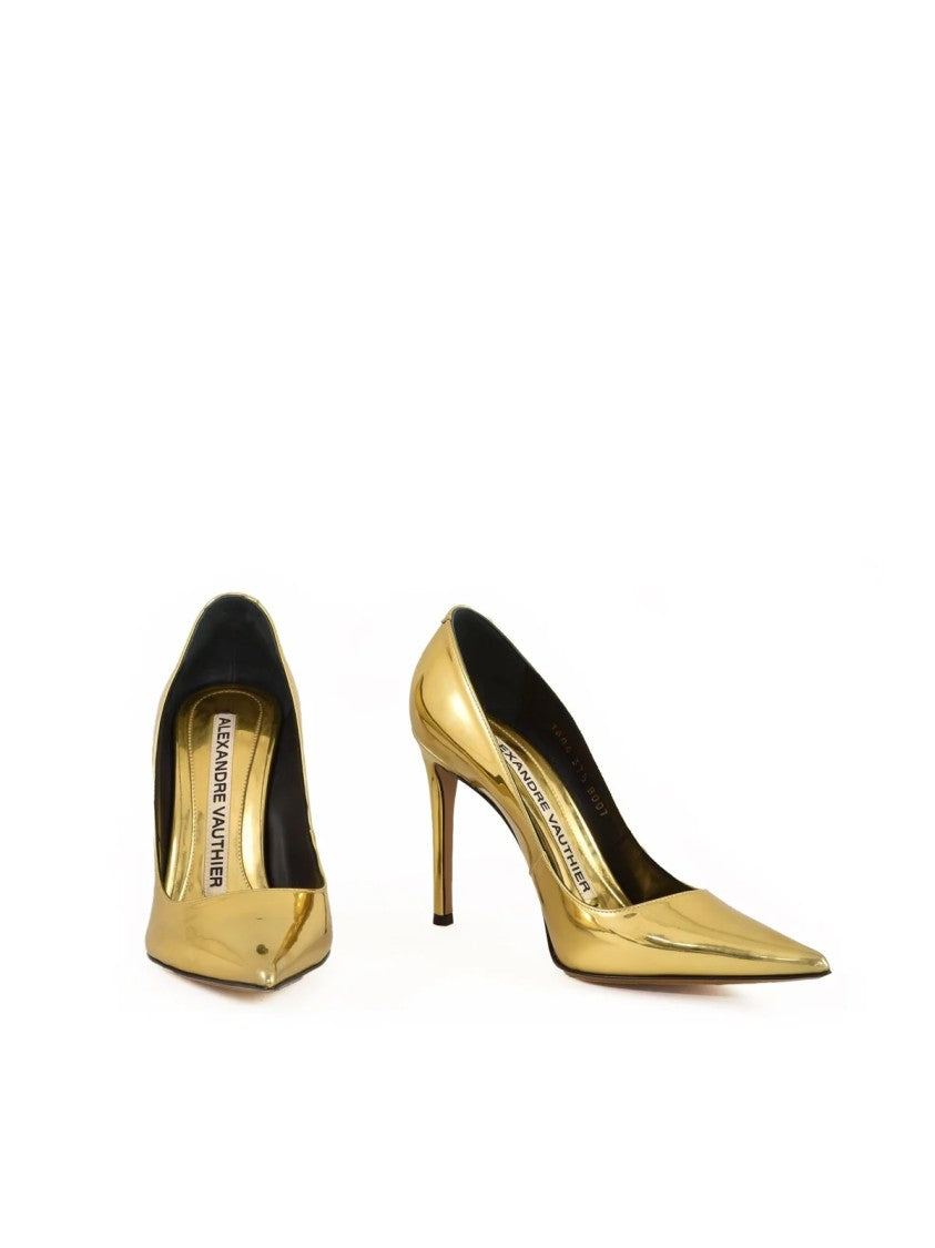 Alexandre Vauthier Gold Patent Leather Pointed-Toe Pumps