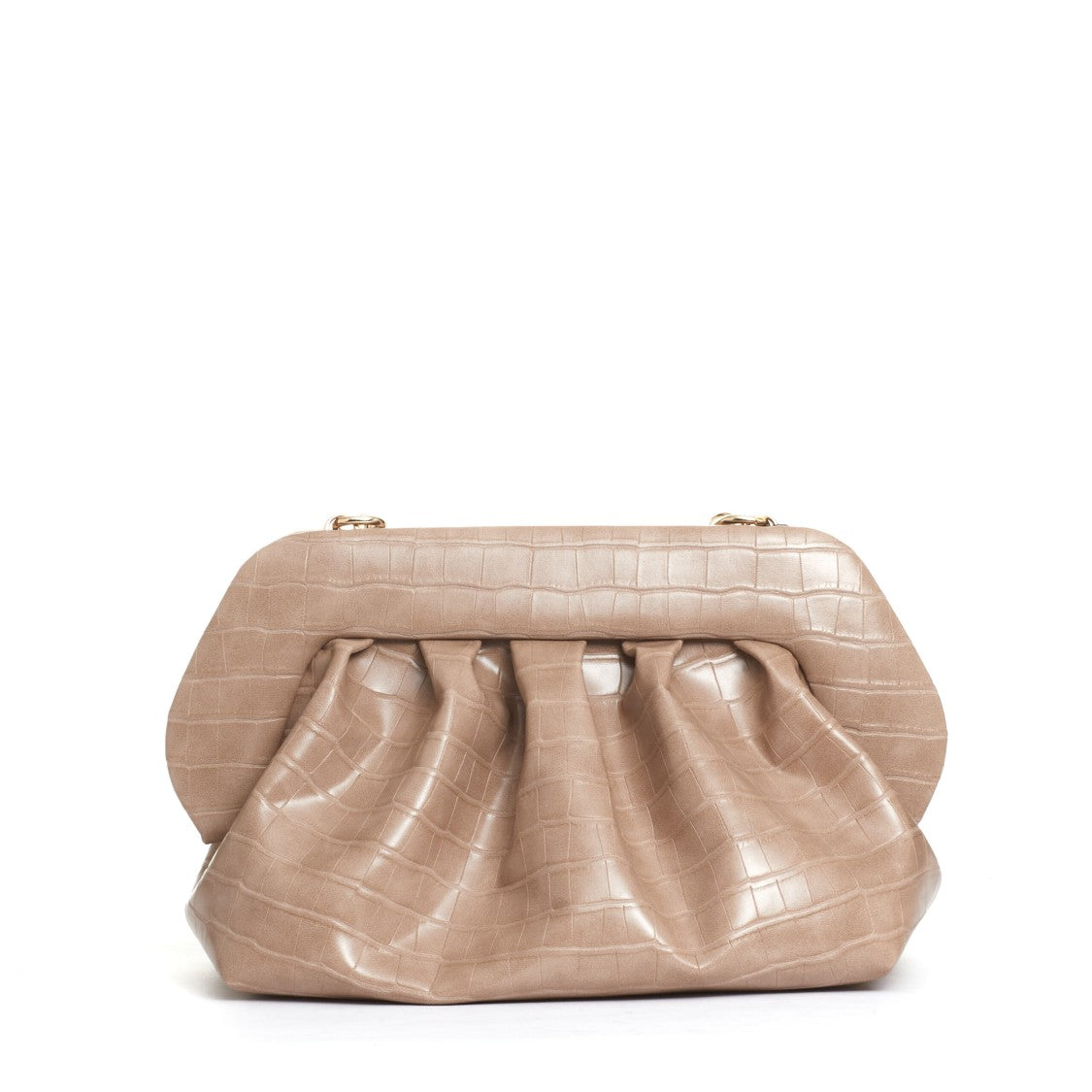 Themoirè Beige Crocodile Print Clutch