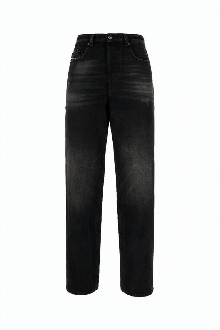 Diesel Relaxed Fit Washed Black Denim Pants With Tapered Leg