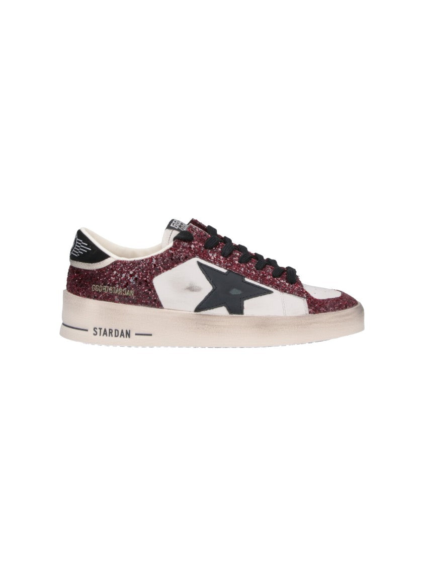 Golden Goose Low-Top Sneakers With Burgundy Glitter Overlays