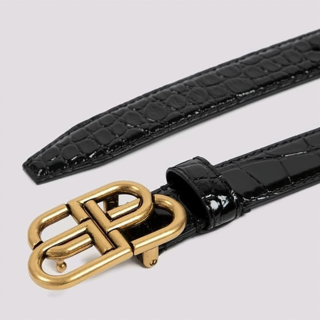 Balenciaga Sleek Black Calf Leather Belt With Gold-Tone Double-B Buckle