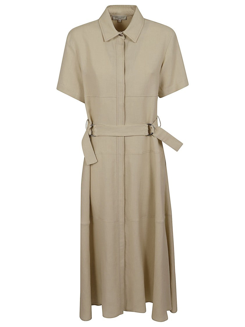 Antonelli Firenze Refined Beige Midi Shirt Dress With Flared Skirt