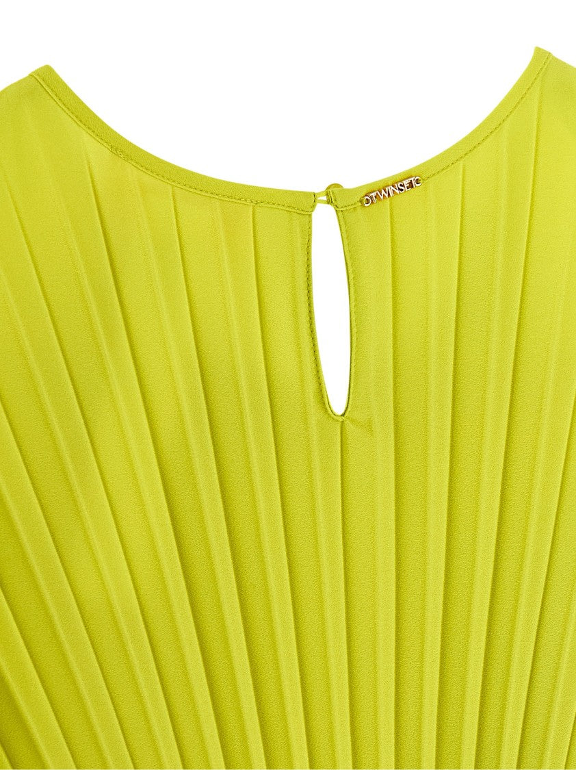Twin-Set Empire Waist Pleated Crepe De Chine Midi Dress