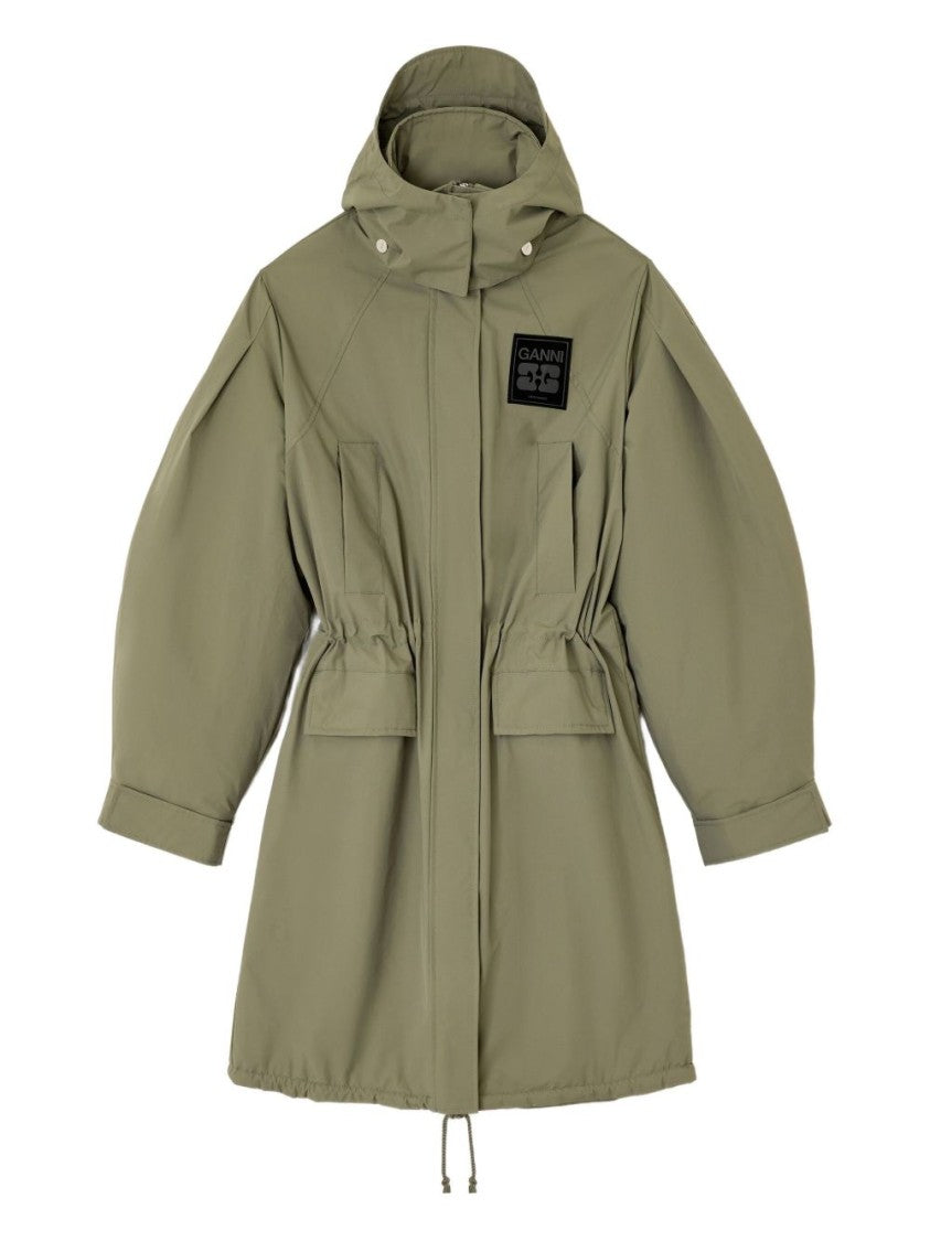 Ganni Lightweight Green Parka With Adjustable Drawstring