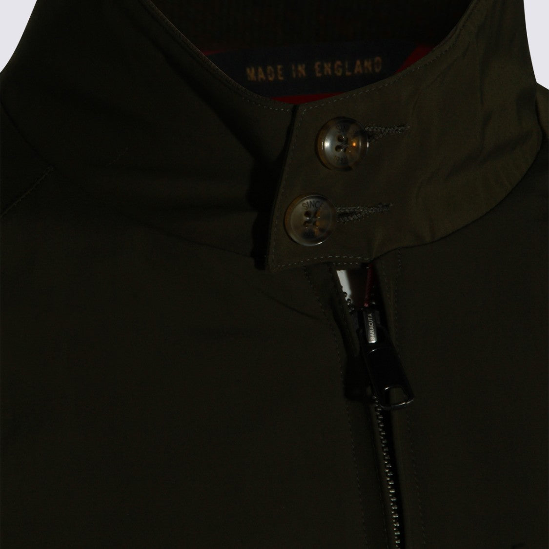 Baracuta High Collar Green Jacket With Minimalist Design And Ribbed Details