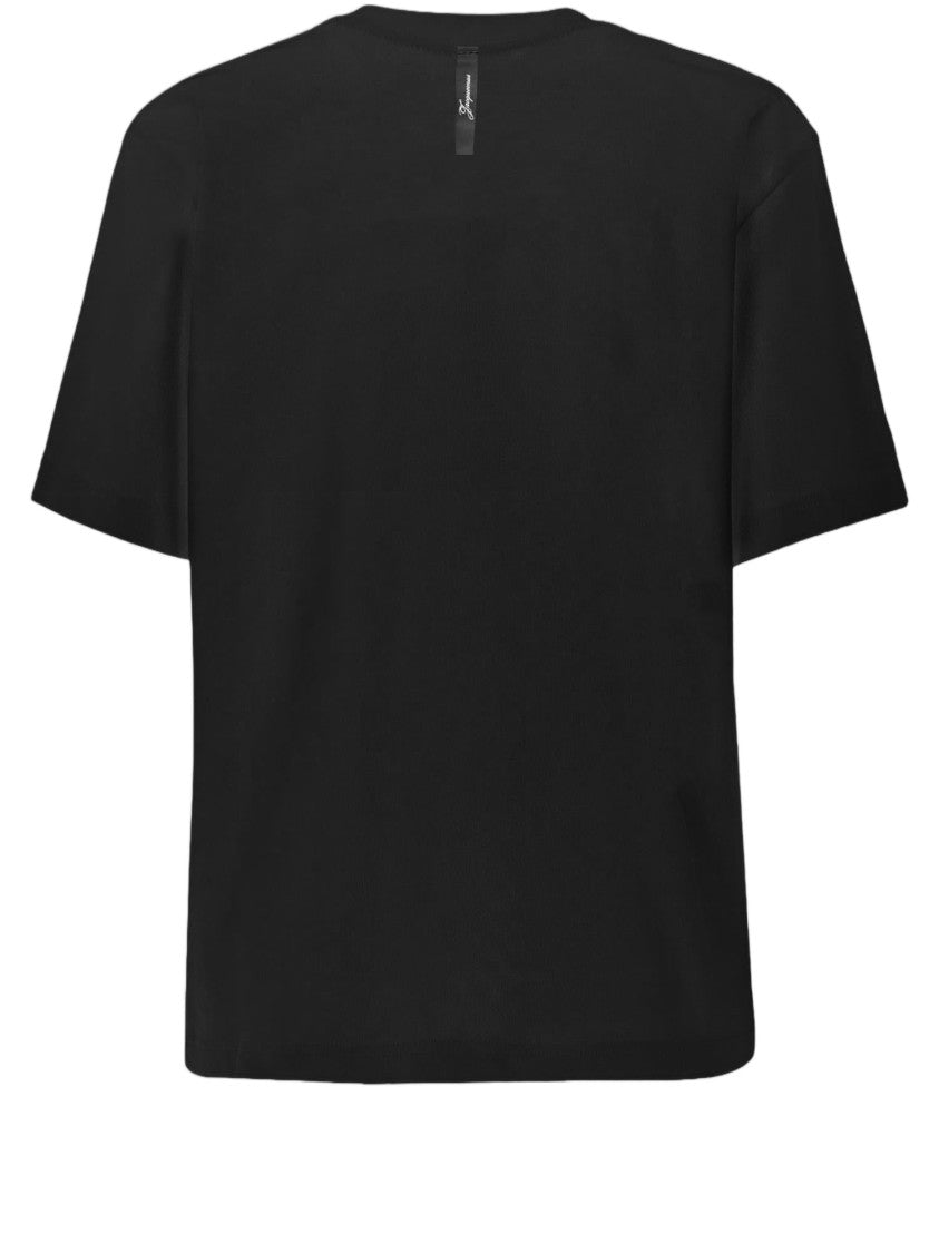 Jacquemus Minimalist Black Cotton-Hemp T-Shirt With Logo Detail