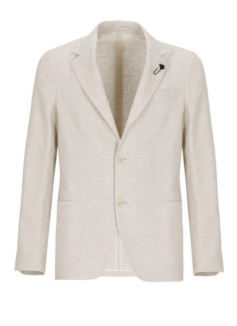 Lardini Beige Tailored Iconic Pin Wool-Blend Blazer