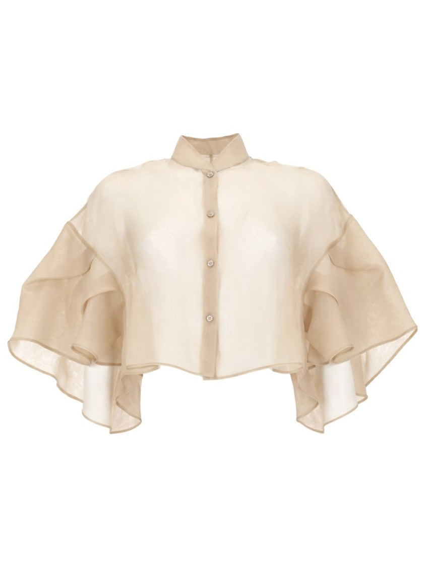 Max Mara Ruffled Sleeve Silk Organza Top