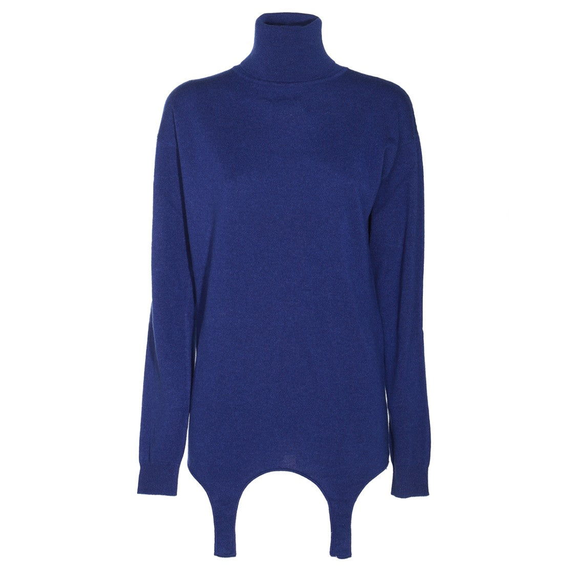 Saint Laurent High Collar Blue Wool Knitwear With Irregular Hem