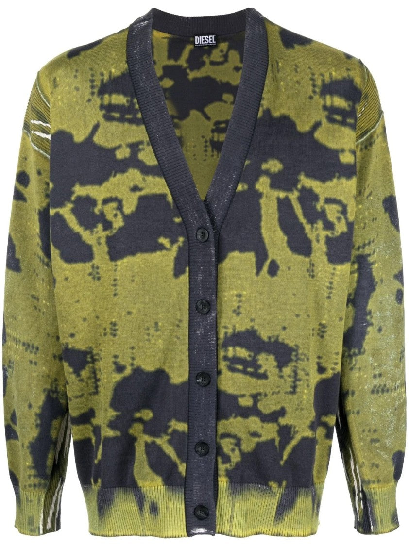 Diesel Relaxed Fit V-Neck Cardigan With Unique Pattern
