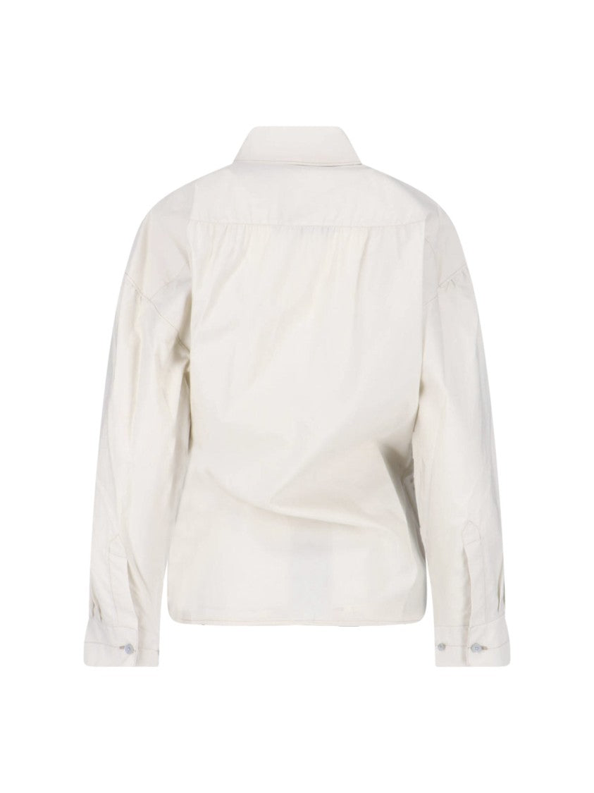 Lemaire Cream Drape Detail Long-Sleeve Cotton-Silk Shirt