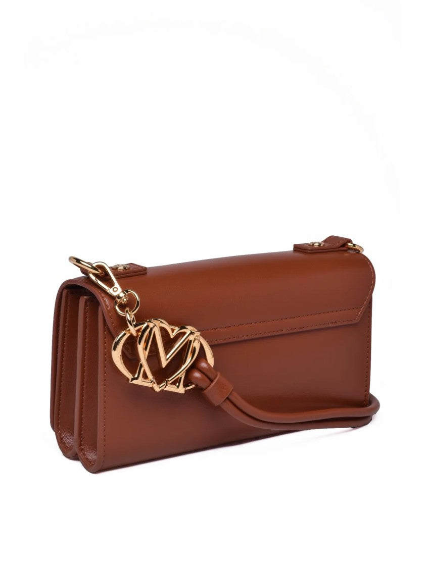 Love Moschino Structured Brown Polyurethane Shoulder Bag With Gold Accents