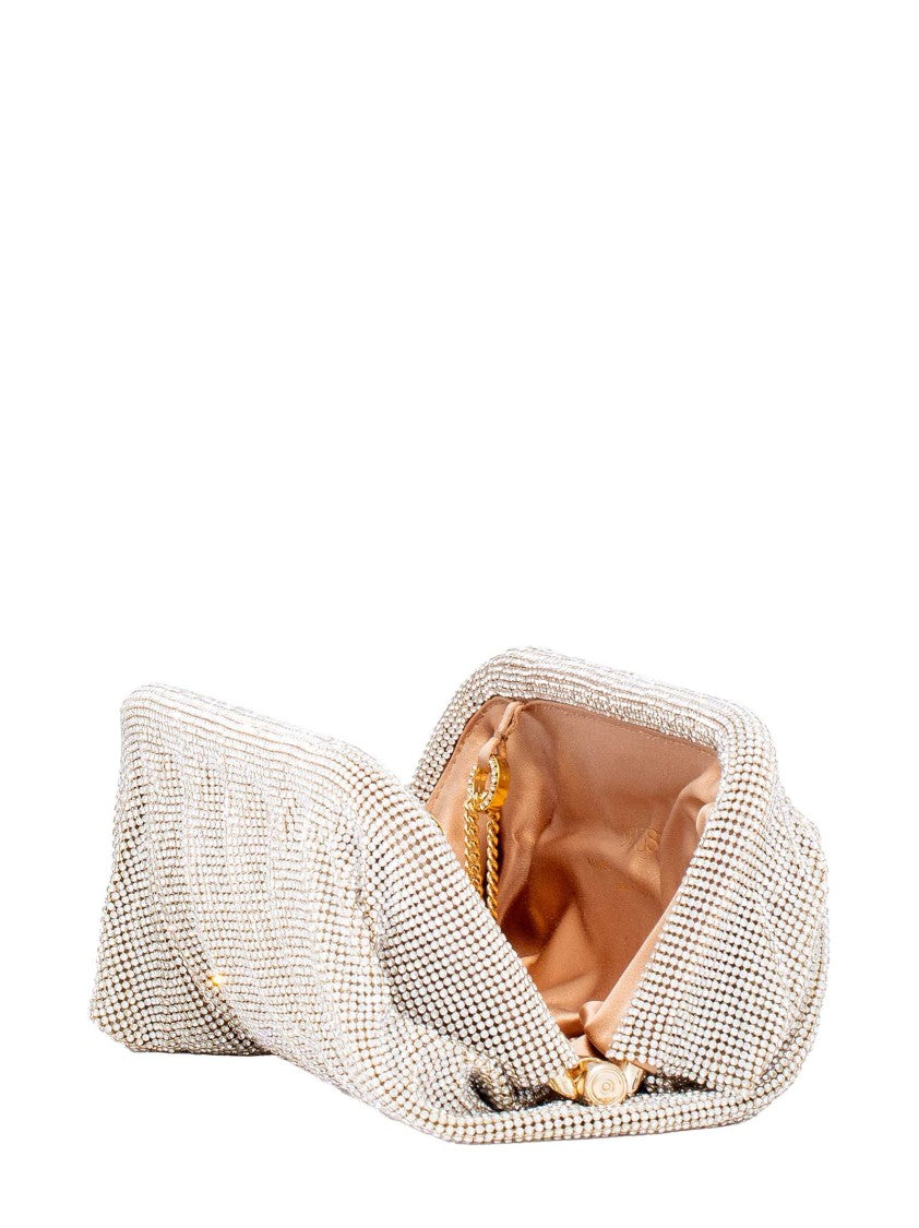 Benedetta Bruzziches Aluminum Mesh Clutch Bag With Rhinestone Accents