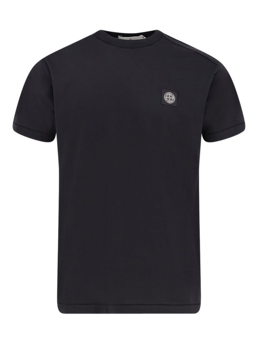 Stone Island Minimalist Black Cotton T-Shirt With Iconic Logo