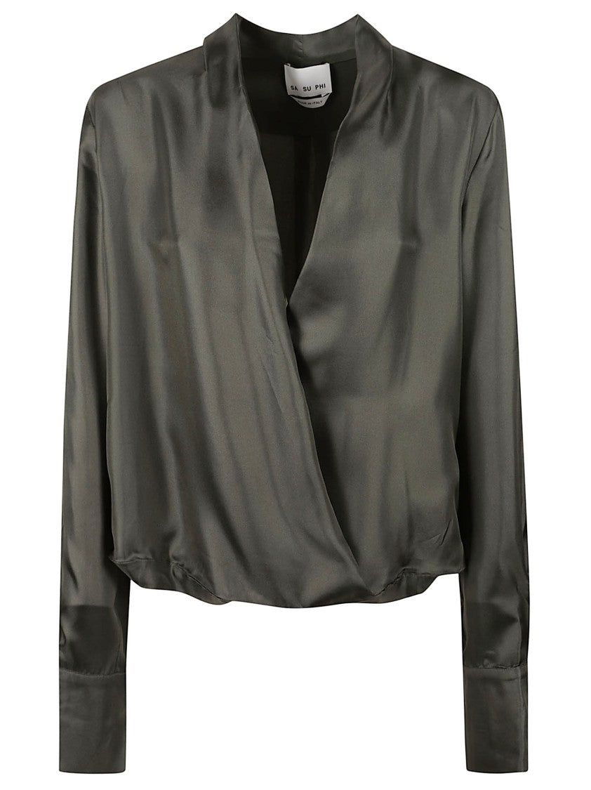 Sa Su Phi Criss-Cross Front Long-Sleeved Top With Pleated Back Details