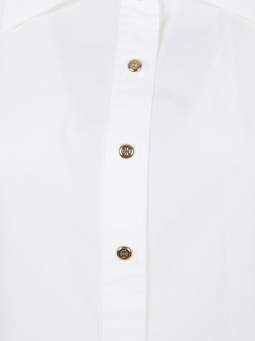 Tory Burch Cropped Short-Sleeved Poplin Shirt With Gold Button Details