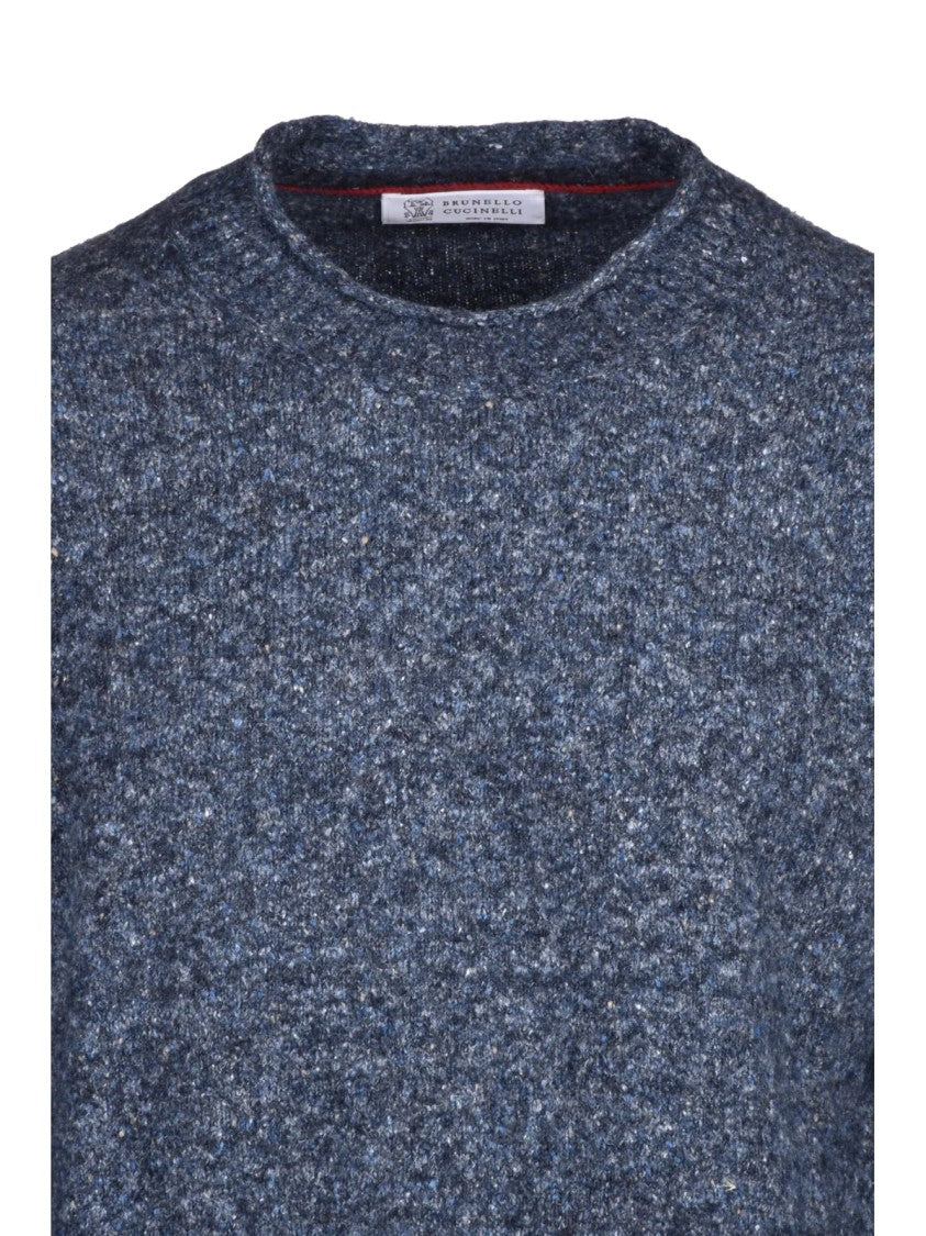 Brunello Cucinelli Blue Bound Neck Alpaca-Blend Sweater