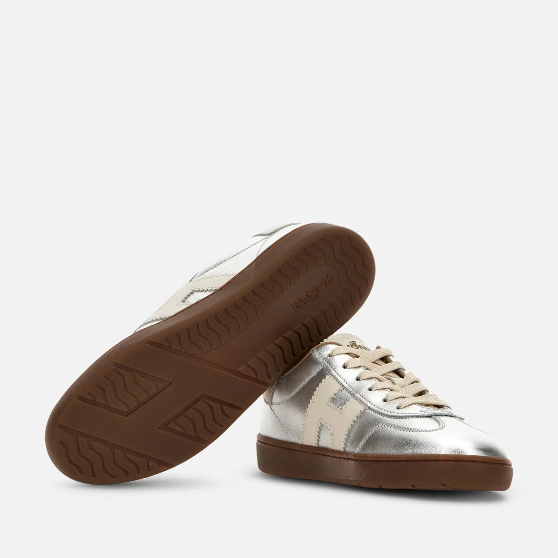 Hogan Contemporary Lace-Up Sneakers With Metallic Silver Finish