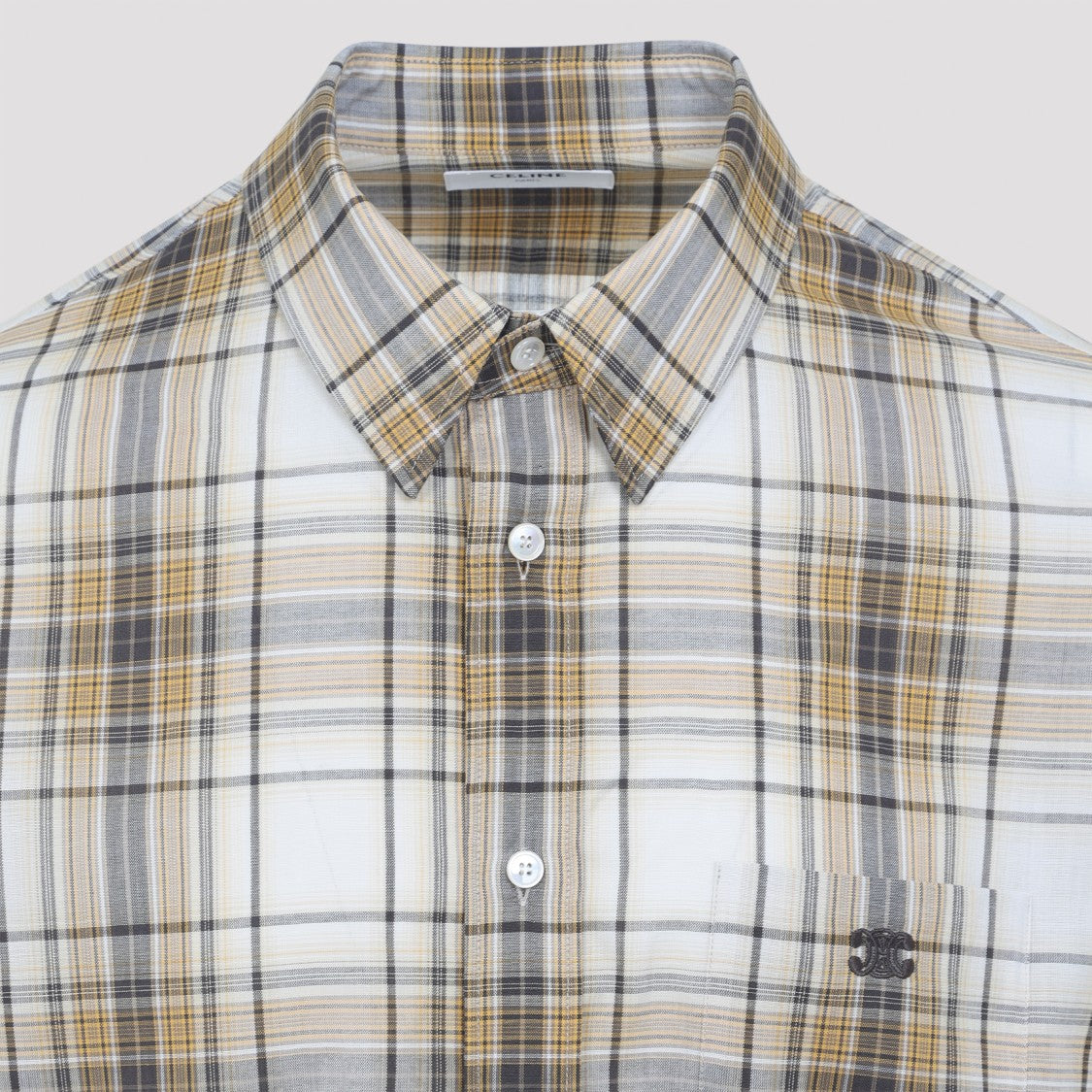 Celine Checked Pattern Cotton Shirt With Pointed Collar