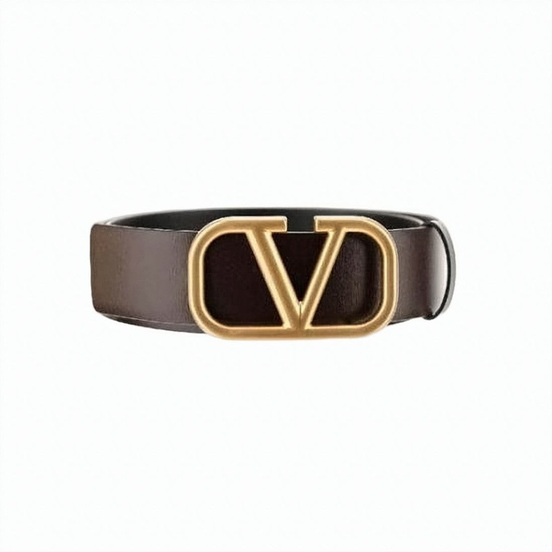 Valentino Garavani Smooth Dark Brown Leather Belt With Distinctive 'V' Logo Buckle