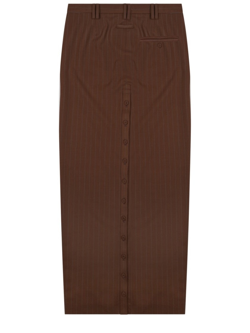 Jean Paul Gaultier Neutrals High-Waisted Vertical Pinstripes Midi Skirt