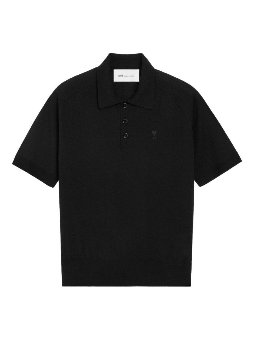 Ami Paris Black Short Sleeve Chest Embroidery Polo