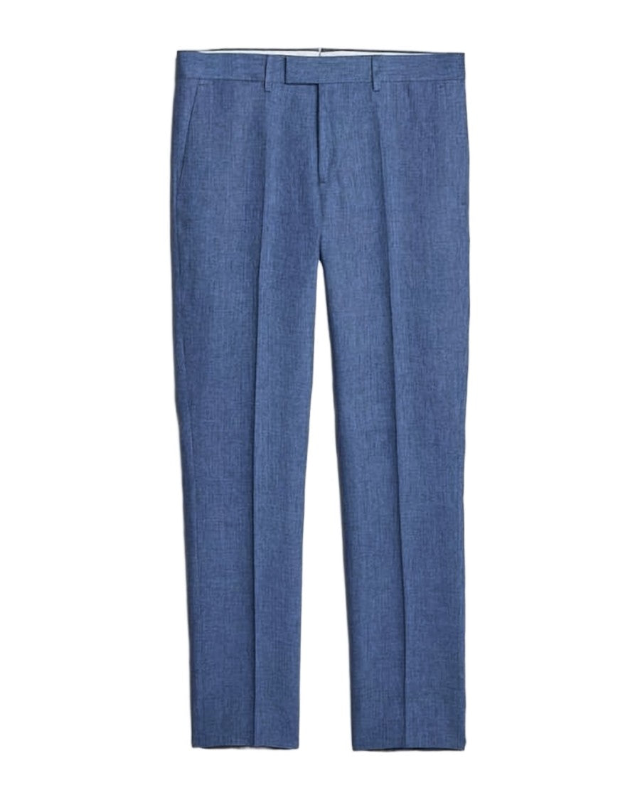 J Lindeberg Tailored Blue Linen Blend Straight Pants With Concealed Fastening