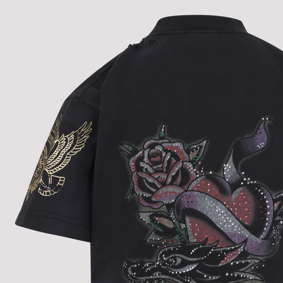 Balenciaga Faded Washed Black Cotton Small Fit T-Shirt