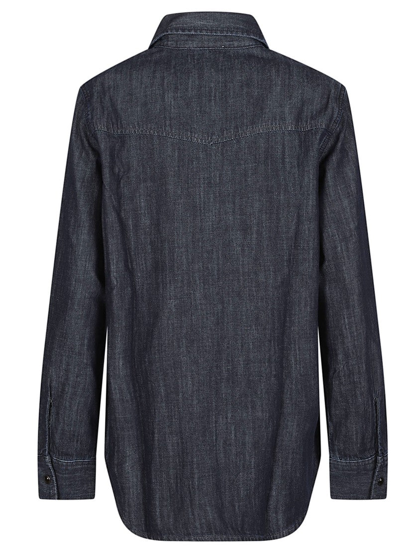 P.A.R.O.S.H. Dark Denim Candore Cotton Casual Shirt
