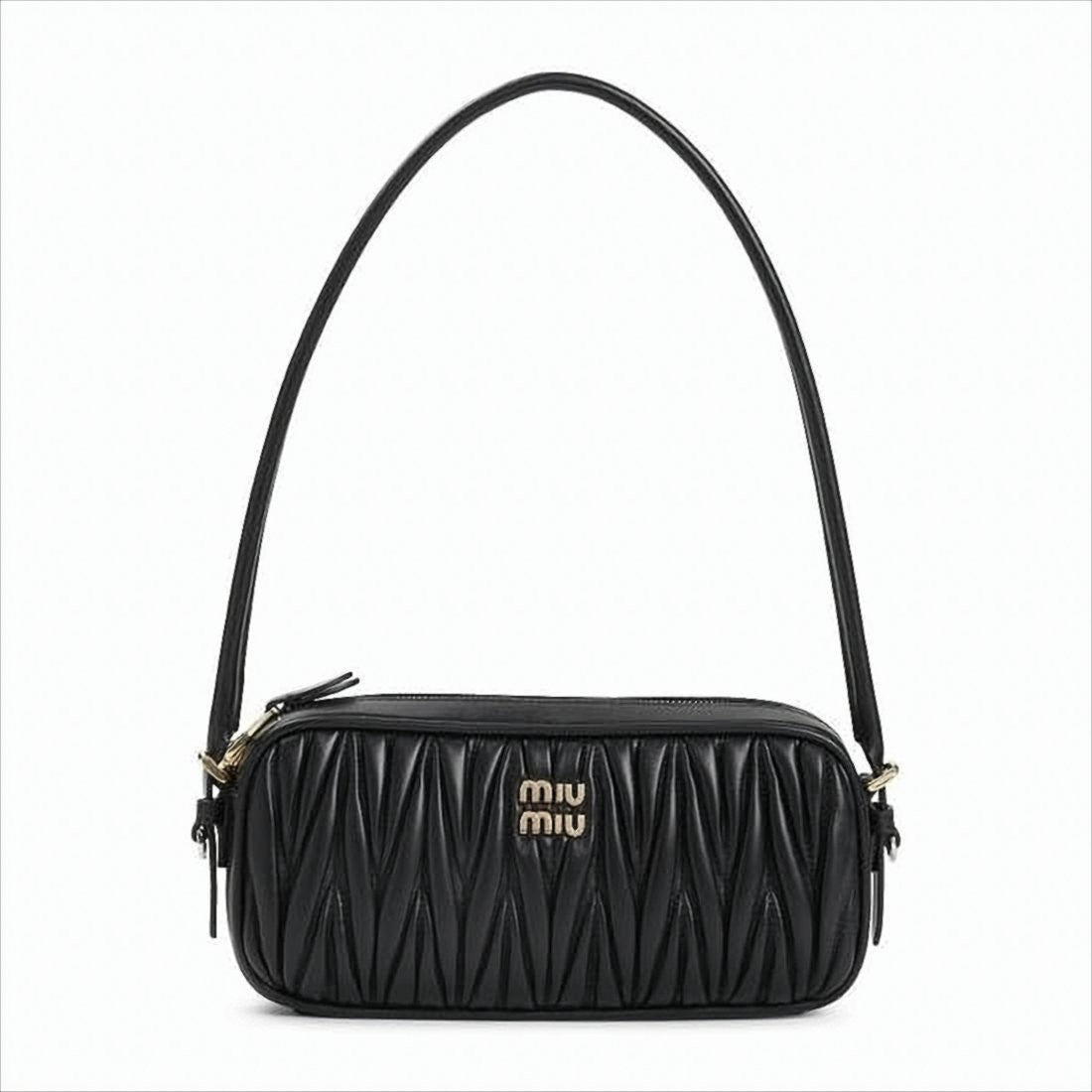 Miu Miu Matelassé Textured Black Lambskin Shoulder Bag
