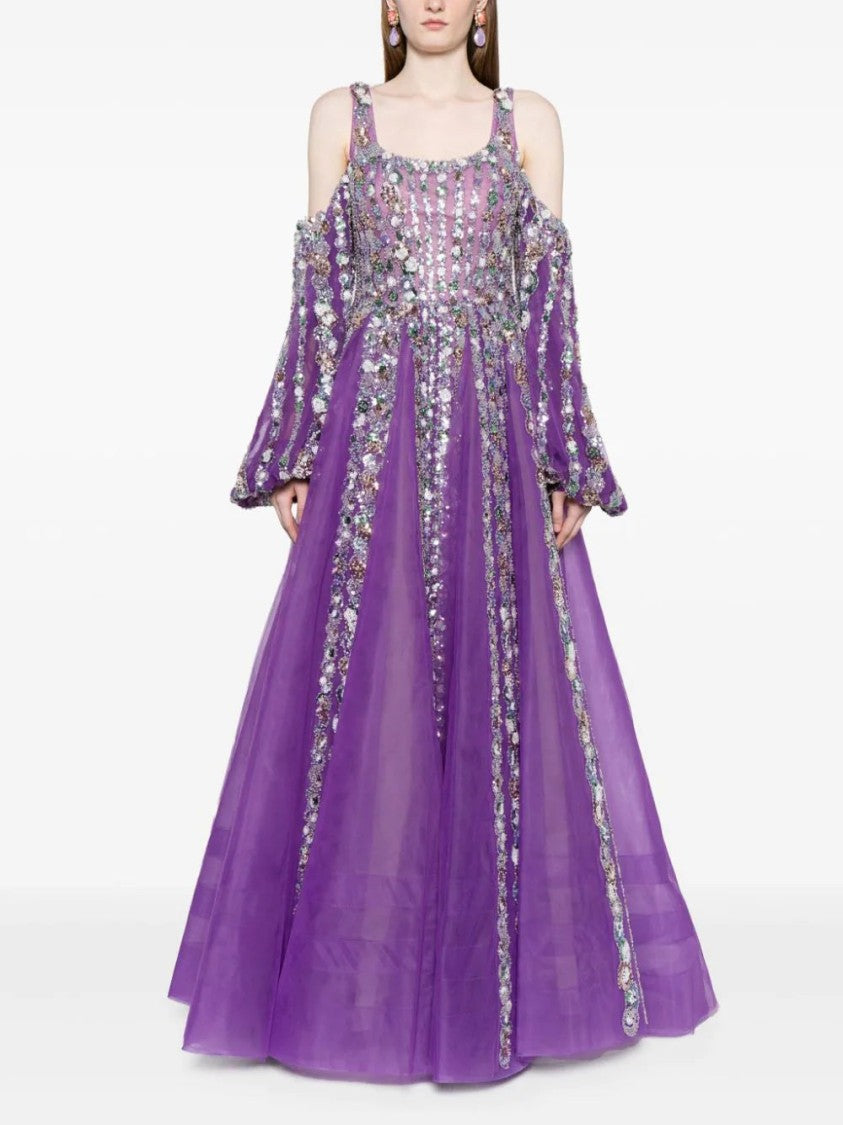 Saiid Kobeisy Off-Shoulder Beaded Dress With Shoulder Straps