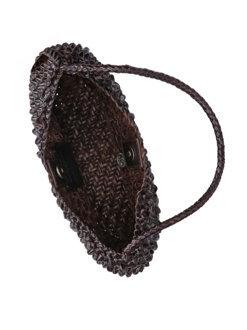 Dragon Diffusion Brown Basil Cactus Woven Leather Shoulder Bag