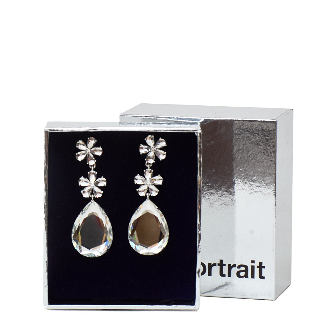 Self-Portrait Silver-Plated Brass Crystal Flower Drop Earrings
