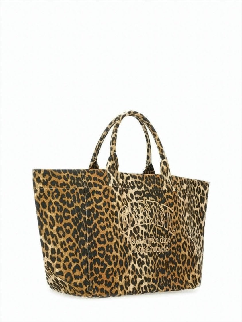 Ganni Trapezoidal Large Shoulder Bag With Leopard Print Design