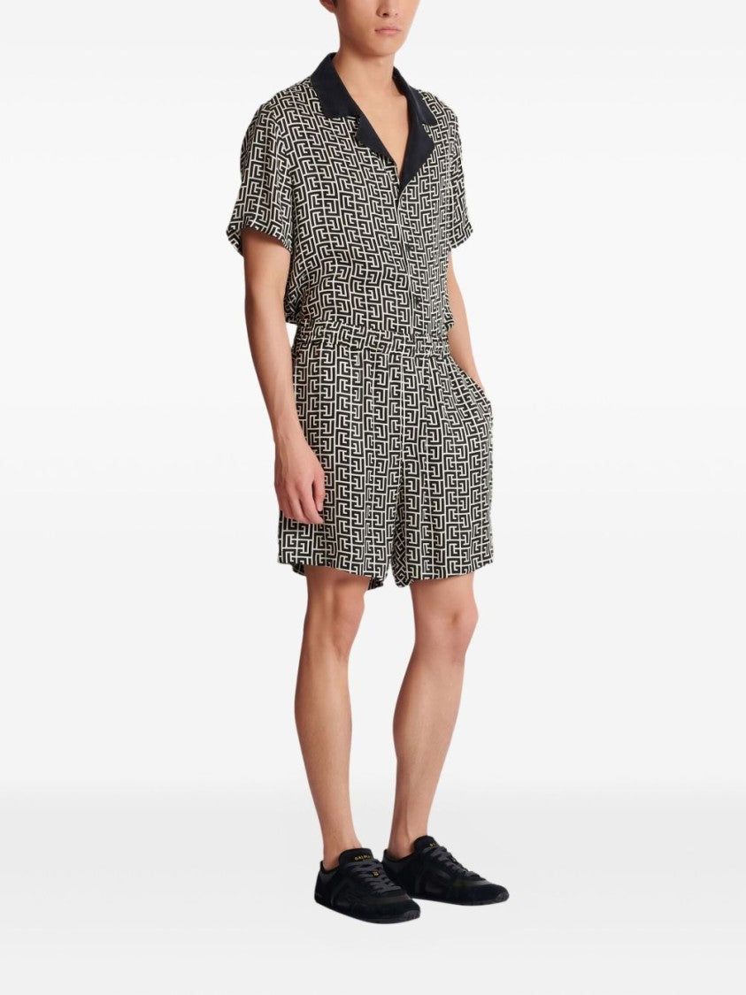 Balmain Geometric Pattern Silk And Nylon Blend Shorts