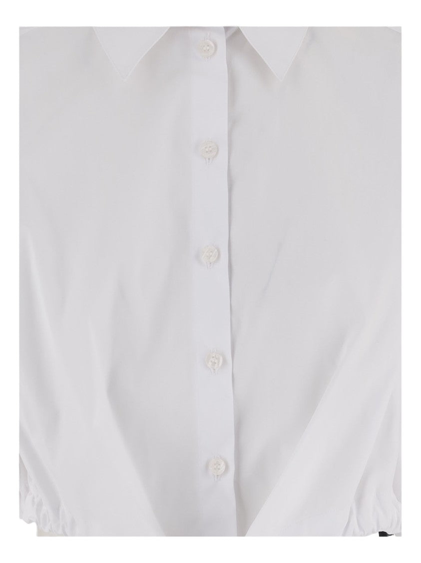 Just Cavalli Cropped White Cotton Shirt With Classic Collar And Adjustable Cuffs