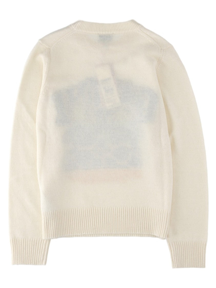 Ganni Beige Graphic Wool-Blend Knit Sweatshirt