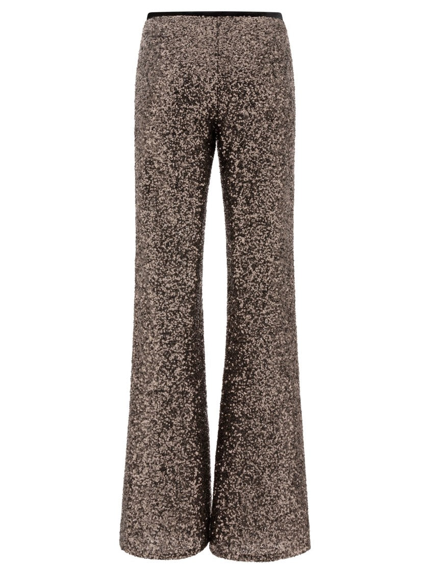 F.It Flared Brown Trousers With Sequined Embellishments