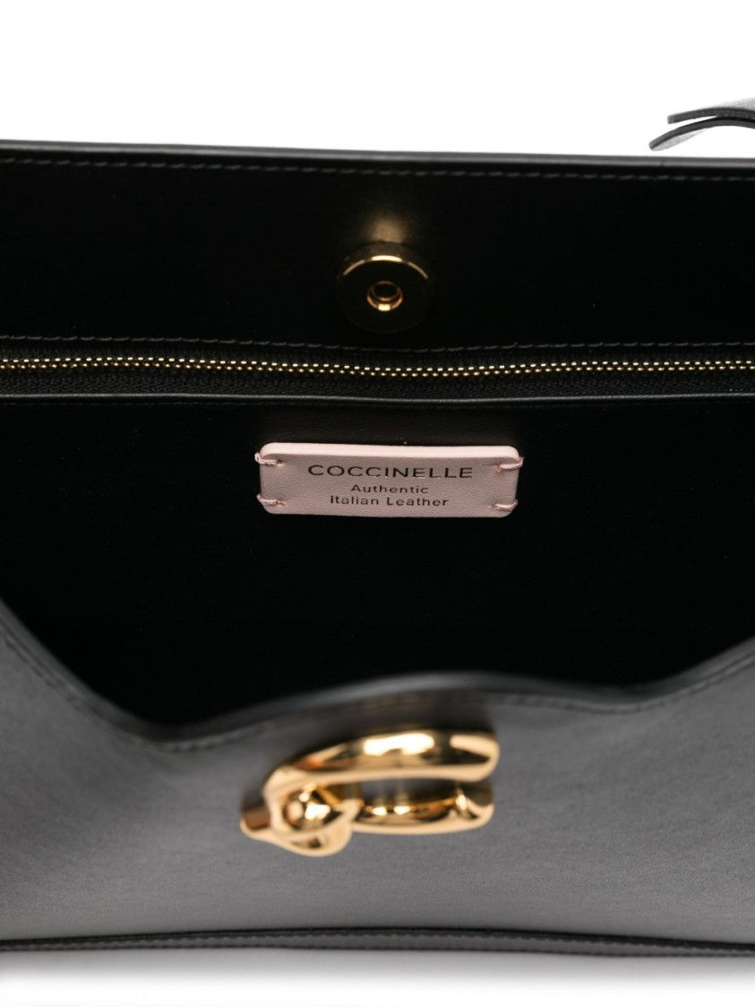 Coccinelle C-Me Handbag In Black Leather With Gold-Tone Clasp